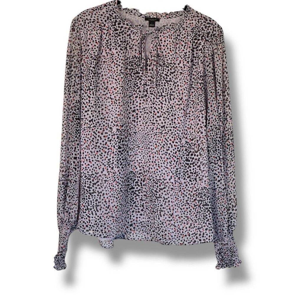 Ann Taylor Factory Long Smocked Sleeve Chiffon Blouse Abstract Animal Print L